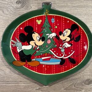 Disney Red and Green Mickey & Minnie Ornament-Shaped Holiday Tray